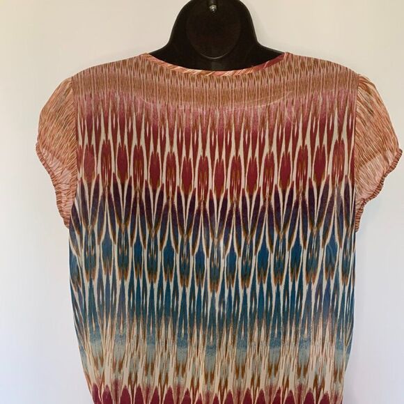 a.n.a. V Neck Short Sleeve Multi Color Blouse - Picture 6 of 9